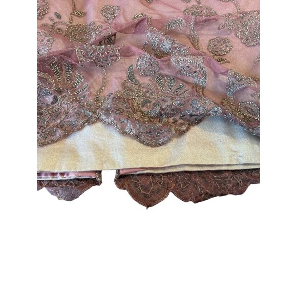 Pink Off-Shoulder Beaded Floral Embroidered Dress Formal Gown With Scalloped Hem - Picture 12 of 13